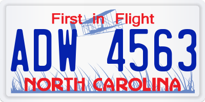NC license plate ADW4563