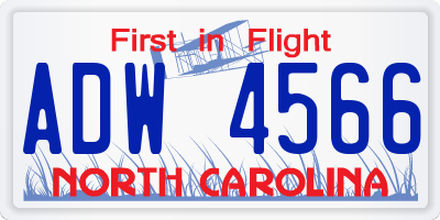 NC license plate ADW4566