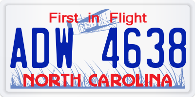 NC license plate ADW4638