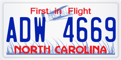 NC license plate ADW4669