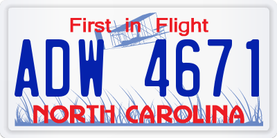 NC license plate ADW4671