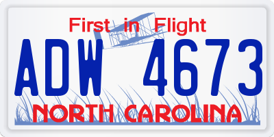 NC license plate ADW4673