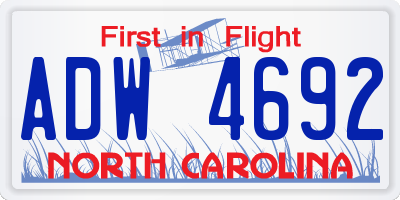 NC license plate ADW4692
