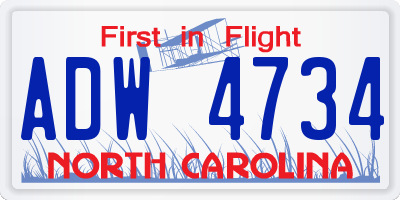 NC license plate ADW4734