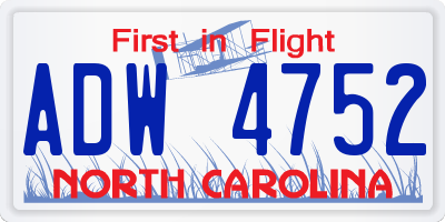 NC license plate ADW4752