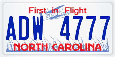 NC license plate ADW4777