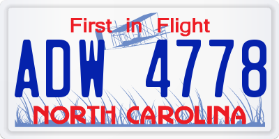 NC license plate ADW4778