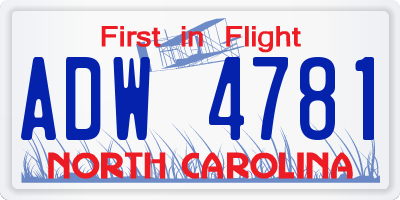 NC license plate ADW4781