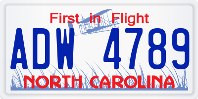 NC license plate ADW4789