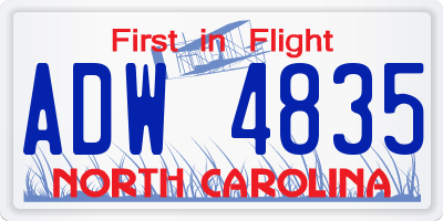 NC license plate ADW4835