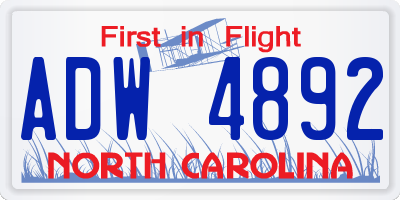NC license plate ADW4892