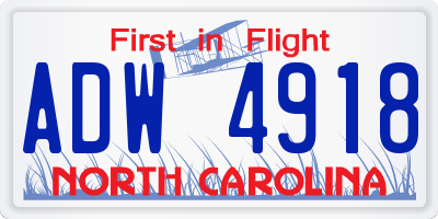 NC license plate ADW4918