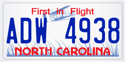NC license plate ADW4938