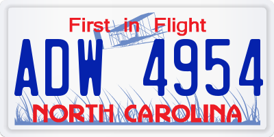 NC license plate ADW4954