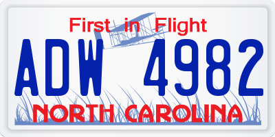 NC license plate ADW4982