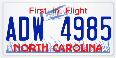 NC license plate ADW4985