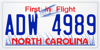 NC license plate ADW4989