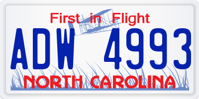 NC license plate ADW4993