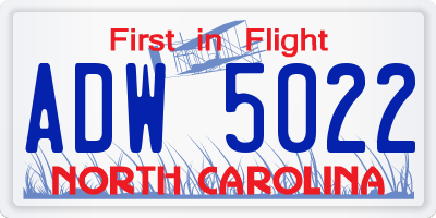 NC license plate ADW5022