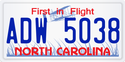 NC license plate ADW5038