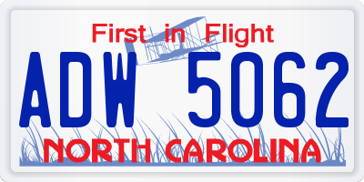 NC license plate ADW5062