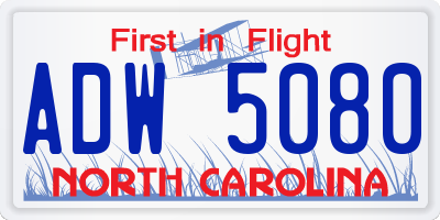 NC license plate ADW5080