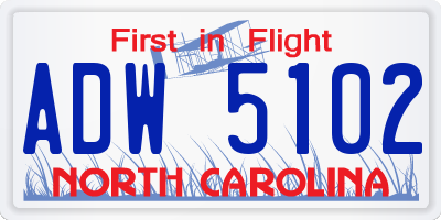 NC license plate ADW5102