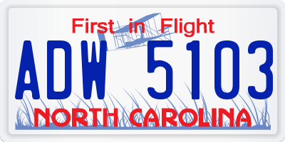 NC license plate ADW5103