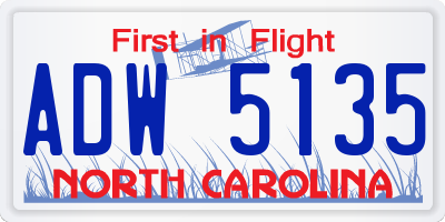 NC license plate ADW5135