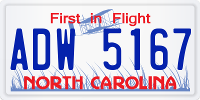 NC license plate ADW5167