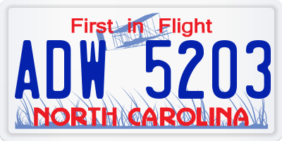 NC license plate ADW5203