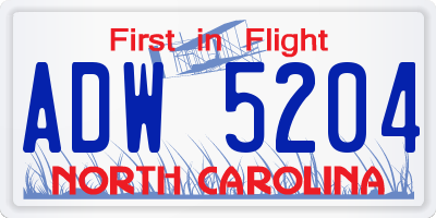 NC license plate ADW5204