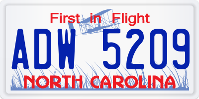 NC license plate ADW5209