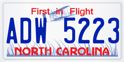 NC license plate ADW5223
