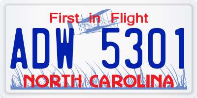NC license plate ADW5301