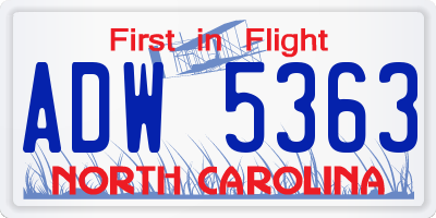NC license plate ADW5363