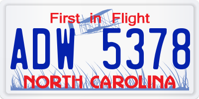 NC license plate ADW5378