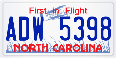 NC license plate ADW5398