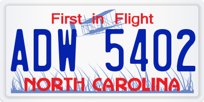 NC license plate ADW5402