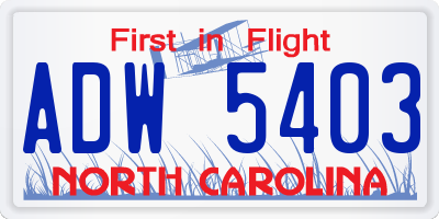 NC license plate ADW5403