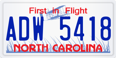 NC license plate ADW5418