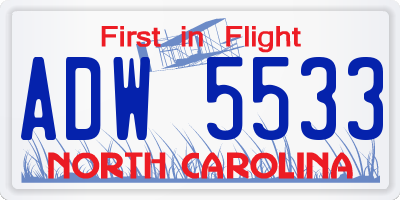 NC license plate ADW5533
