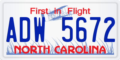 NC license plate ADW5672
