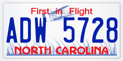NC license plate ADW5728
