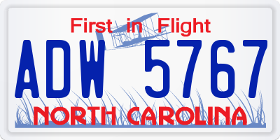 NC license plate ADW5767