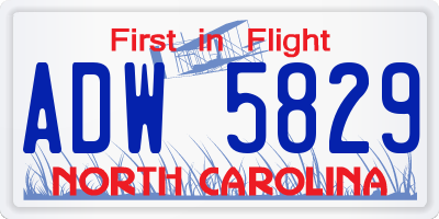 NC license plate ADW5829
