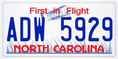 NC license plate ADW5929