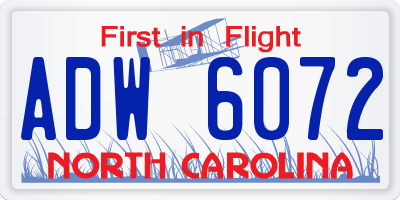 NC license plate ADW6072