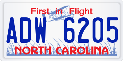 NC license plate ADW6205