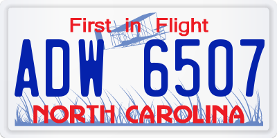 NC license plate ADW6507